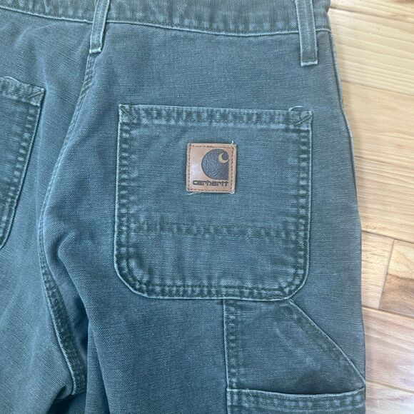 Vintage 90s Union Made in USA Carhartt Faded Green Carpenter Pants Flannel Lined - Picture 3 of 7